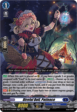 Direful Doll, Patience  (V.1 - Double Rare) - Moon Fangs & Cerulean Blaze (Double Rare) [DZ-BT07-036]