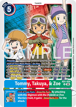 Tommy, Takuya, & Zoe (AD1-020) (V.1) - Digimon Generation (Rare) [AD-01-020]